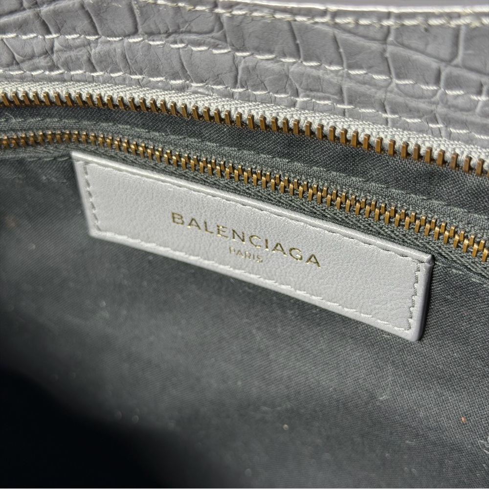 Balenciaga Croc Embossed Moto Medium City Bag in Grey - Picture 9 of 10